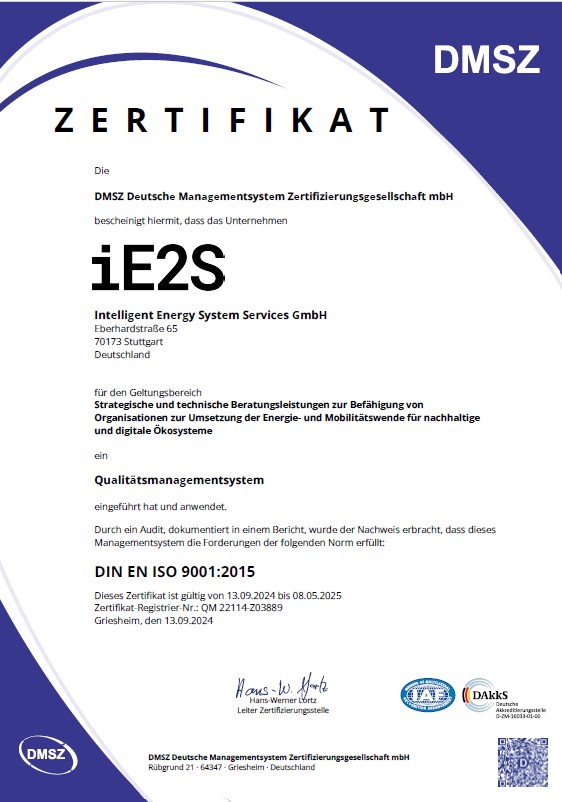 IE2S Zertifikat Qualitätsmanagementsystem