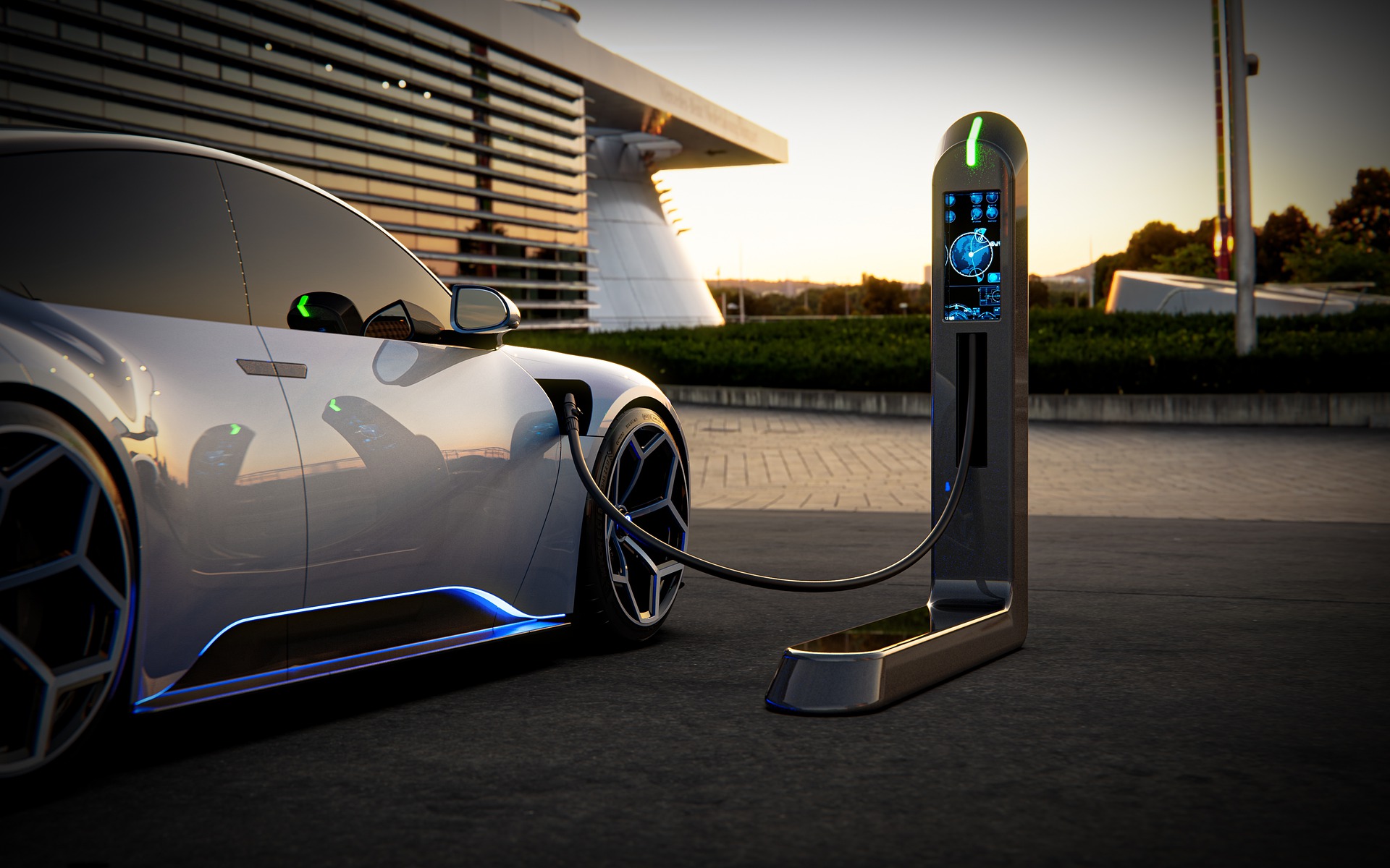 Ladestation und Elektroauto, futuristisch